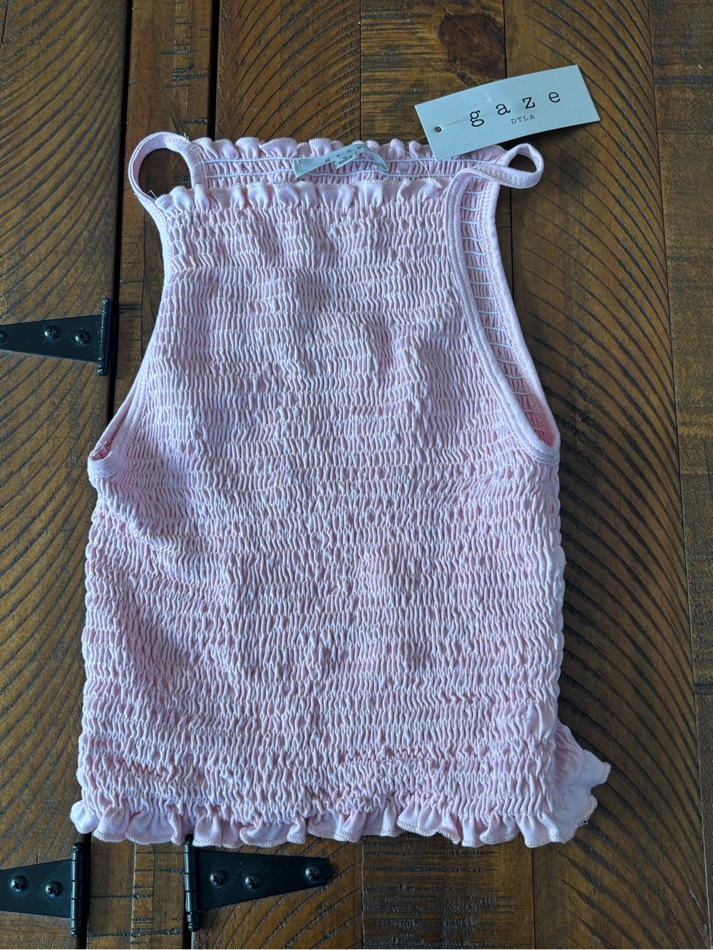gaze Light Pink Smocked Ruffle-Hem Tank Top
